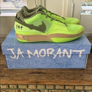 Nike X JA Morant Lime Green and Olive Athletic Shoes
